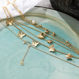 Fashionable Women's Jewelry Moon Heat Star Butterfly Pearl Necklace Set