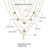 Fashionable Women's Jewelry Moon Heat Star Butterfly Pearl Necklace Set