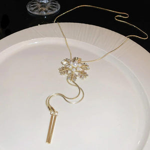 Flower Pendant Necklace Rhinestone Pearl Tassels Jewelry Women's Accessories