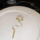Flower Pendant Necklace Rhinestone Pearl Tassels Jewelry Women's Accessories