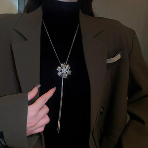Flower Pendant Necklace Rhinestone Pearl Tassels Jewelry Women's Accessories