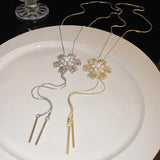 Flower Pendant Necklace Rhinestone Pearl Tassels Jewelry Women's Accessories