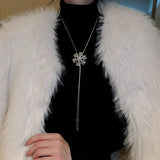 Flower Pendant Necklace Rhinestone Pearl Tassels Jewelry Women's Accessories