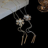 Flower Pendant Necklace Rhinestone Pearl Tassels Jewelry Women's Accessories