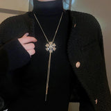 Flower Pendant Necklace Rhinestone Pearl Tassels Jewelry Women's Accessories