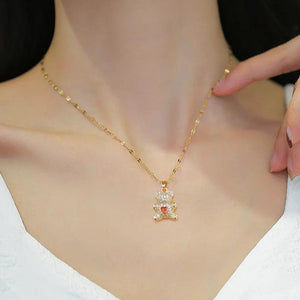 Heart Bear Necklace Zircon Pendant Stainless Steel Jewelry