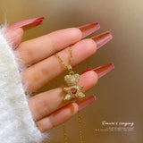 Heart Bear Necklace Zircon Pendant Stainless Steel Jewelry