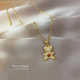 Heart Bear Necklace Zircon Pendant Stainless Steel Jewelry