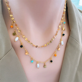 2-Layer Geometric Pearl Star Light Bulb Choker Necklace