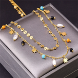 2-Layer Geometric Pearl Star Light Bulb Choker Necklace