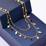 2-Layer Geometric Pearl Star Light Bulb Choker Necklace