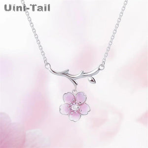 925 Tibetan Silver Pink Cherry Necklace Sweet Cherry Necklace