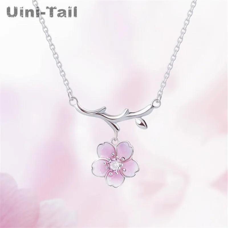 925 Tibetan Silver Pink Cherry Necklace Sweet Cherry Necklace