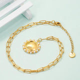 Vintage Pearl Coin Pendant Necklace Stainless Steel Choker
