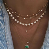Boho Heart Crystal Pendant Necklace Vintage Plated Green Stone Jewelry