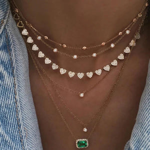 Boho Heart Crystal Pendant Necklace Vintage Plated Green Stone Jewelry
