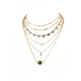 Boho Heart Crystal Pendant Necklace Vintage Plated Green Stone Jewelry