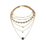 Boho Heart Crystal Pendant Necklace Vintage Plated Green Stone Jewelry