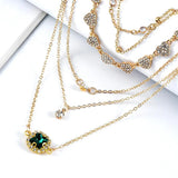 Boho Heart Crystal Pendant Necklace Vintage Plated Green Stone Jewelry