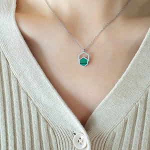 Green Acrylic Stripe Geometric Pendant Necklace Titanium Steel