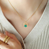 Green Acrylic Stripe Geometric Pendant Necklace Titanium Steel