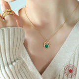 Green Acrylic Stripe Geometric Pendant Necklace Titanium Steel