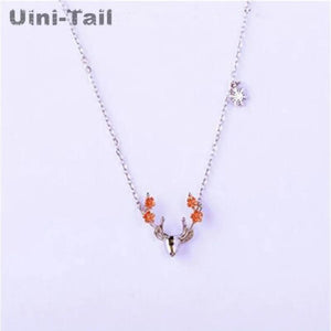 Uini-Tail 925 Tibetan Silver Antlers Necklace Deer Pendant