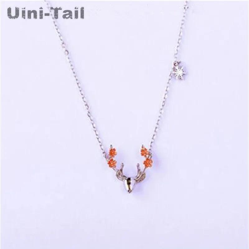 Uini-Tail 925 Tibetan Silver Antlers Necklace Deer Pendant