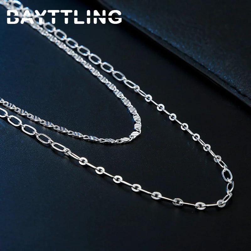 925 Silver 2 Layer Side Chain Necklace for Women Party