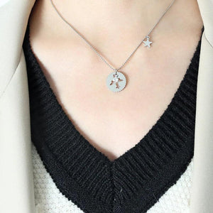 Versatile Aircraft Five-pointed Star Zircon Pendant Necklace Small Sense