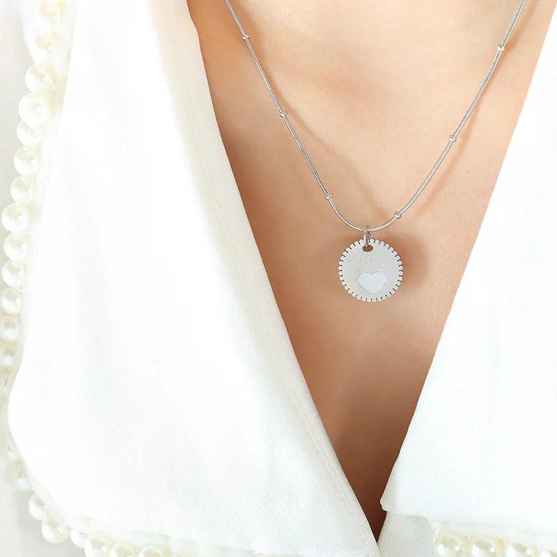 Peach Heart Sea Shell Pendant Titanium Steel Collarbone Chain