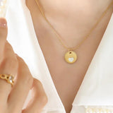 Peach Heart Sea Shell Pendant Titanium Steel Collarbone Chain