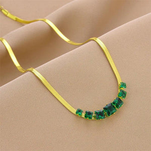 Green Stone Stainless Steel Necklace for Women