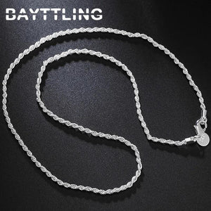 925 Sterling Silver 2MM Rope Chain Necklace 16-30 Inches