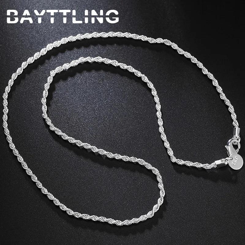 925 Sterling Silver 2MM Rope Chain Necklace 16-30 Inches