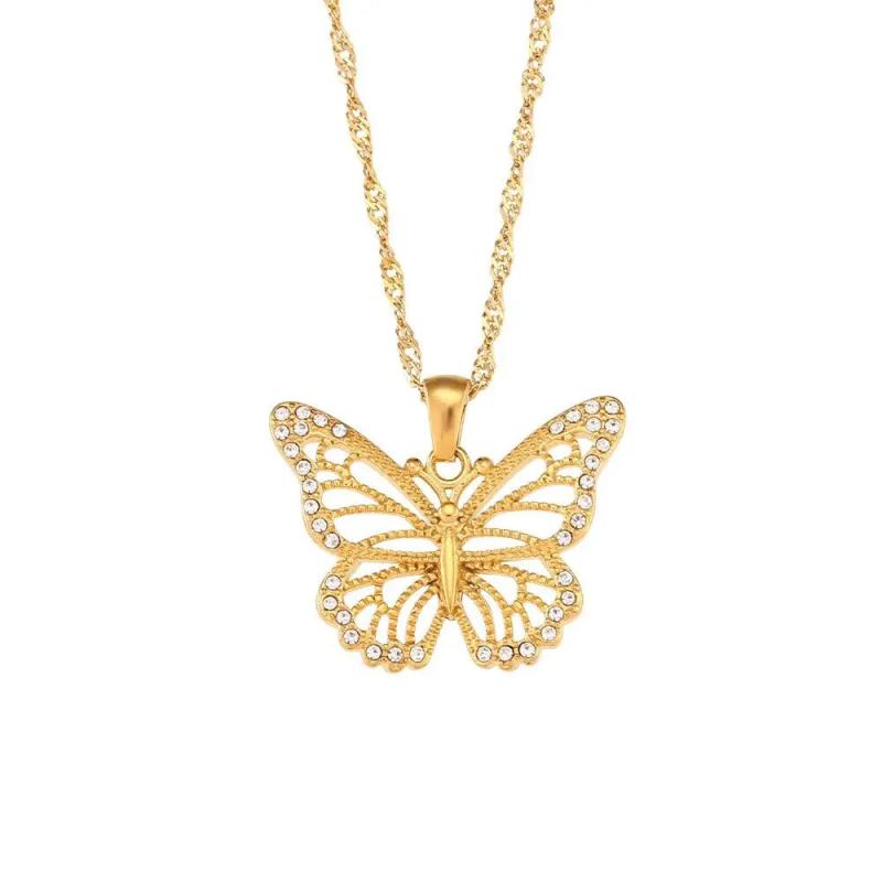 Zircon Stone Butterfly Pendant Necklace Women Choker