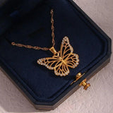 Zircon Stone Butterfly Pendant Necklace Women Choker