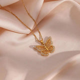 Zircon Stone Butterfly Pendant Necklace Women Choker