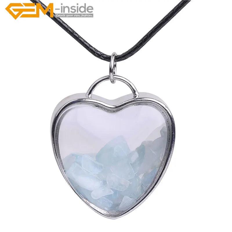 Rose Quartz Garnet Amethysts Heart Locket Leather Necklace