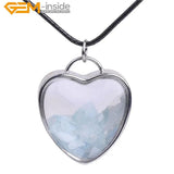 Rose Quartz Garnet Amethysts Heart Locket Leather Necklace