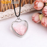 Rose Quartz Garnet Amethysts Heart Locket Leather Necklace