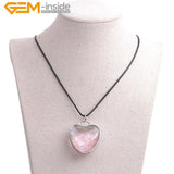 Rose Quartz Garnet Amethysts Heart Locket Leather Necklace