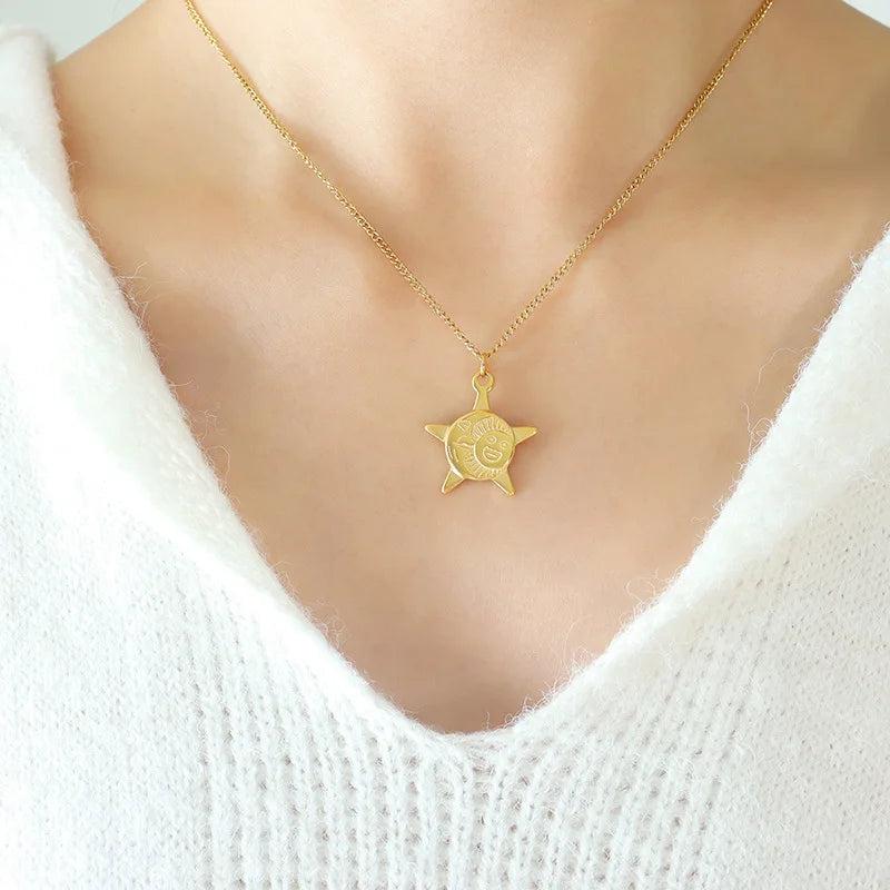 French Spring Ins Five-Pointed Star Sun Moon Necklace Female Clavicle Chain