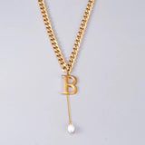 316L Stainless Steel Hiphop Double-sided Cuban Letter B Pendant Necklace