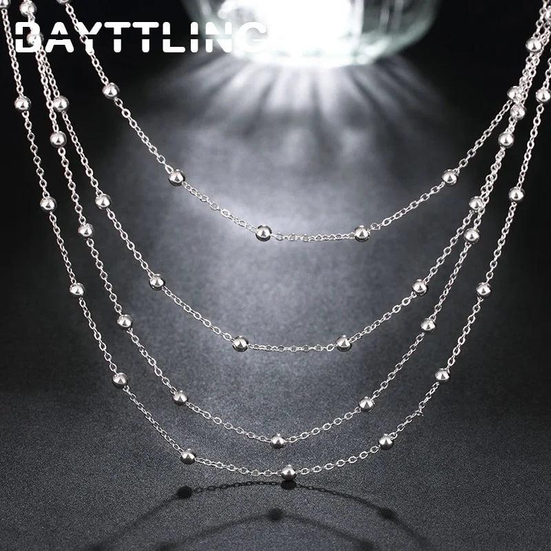 925 Silver 18in 4 Bead Chain Necklace Women Wedding Glamour Jewelry