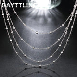 925 Silver 18in 4 Bead Chain Necklace Women Wedding Glamour Jewelry