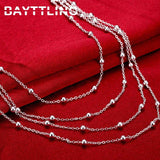 925 Silver 18in 4 Bead Chain Necklace Women Wedding Glamour Jewelry