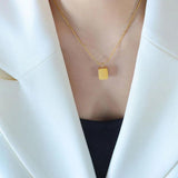 18k Block Letter Pendant Necklace Titanium Steel Plated