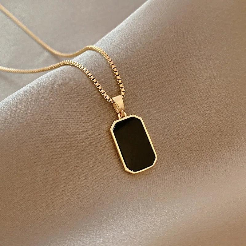 Titanium Steel Rectangular Pendant Necklace for Women