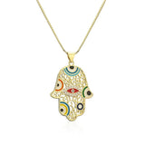 Hamsa Hand Necklace 18K Plated Men's Pendant Choker Fatima Palm Jewelry